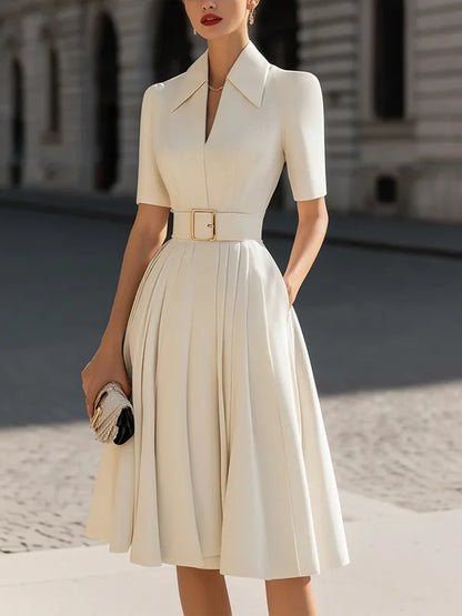 Light Beige Lapel Waist Blazer Dress