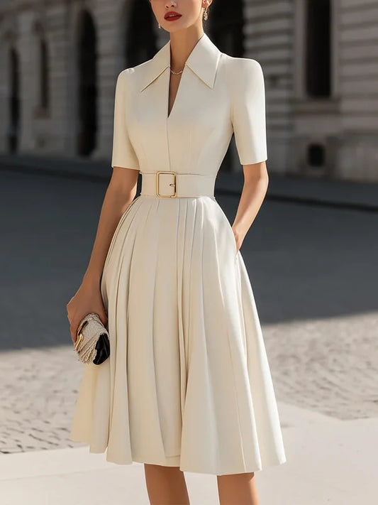 Light Beige Lapel Waist Blazer Dress