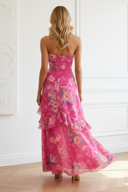 Strapless Floral Printed Wedding Guest Dress