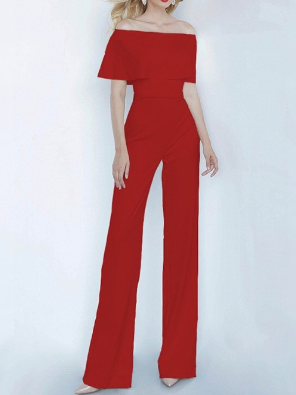 Bandeau Falbala Off-The-Shoulder Wide Leg Party Jumpsuit