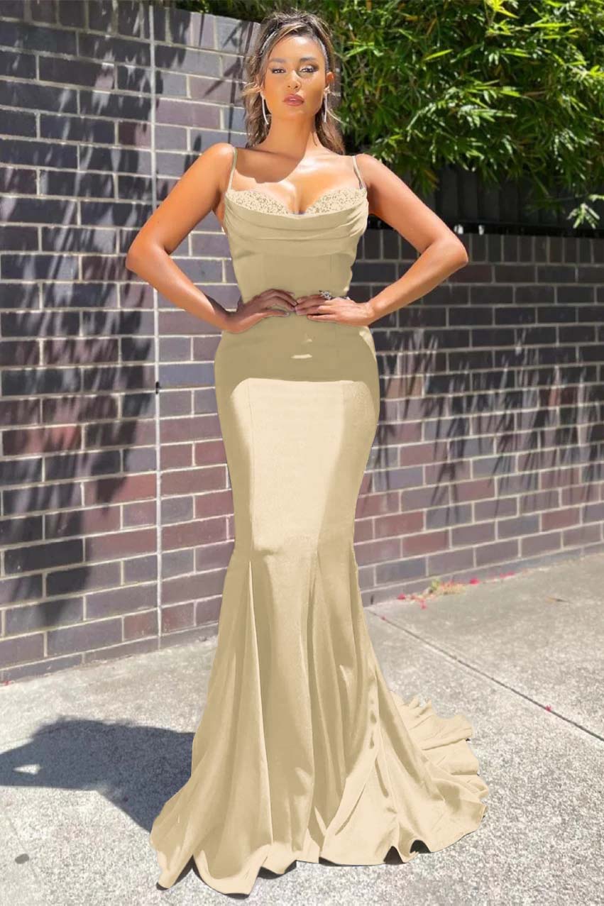 Lussooy Sleeveless Spaghetti-Straps Long Mermaid Prom Dress