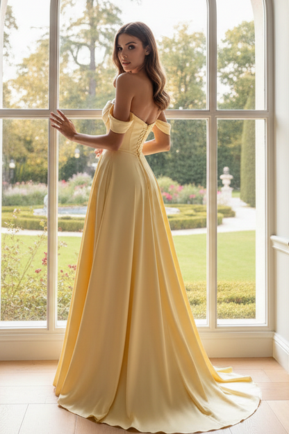 Off-Shoulder Sleeveless Sleek A-Line Prom Dress