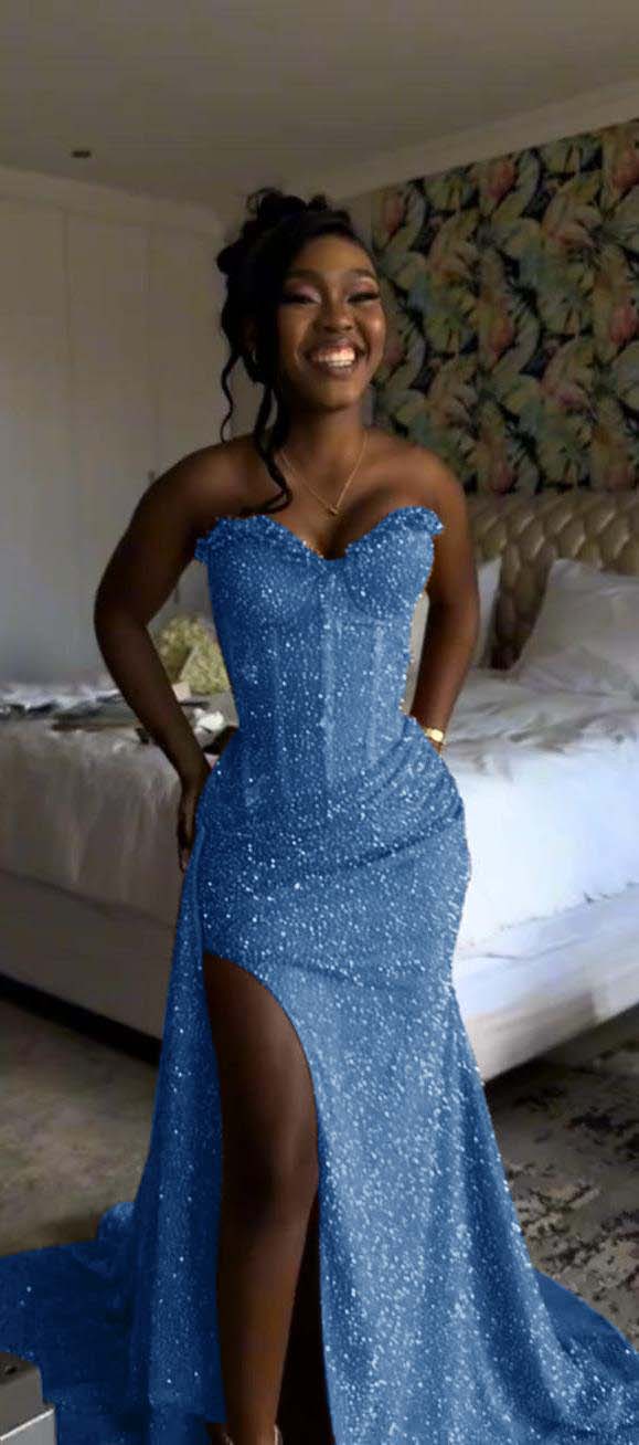 Sweetheart Sleeveless Long Mermaid Prom Dress With Split Sequin