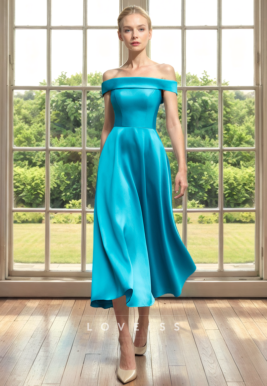 Off-Shoulder Strapless Pleated A-Line Mother of Bride Dress Cocktail Dress