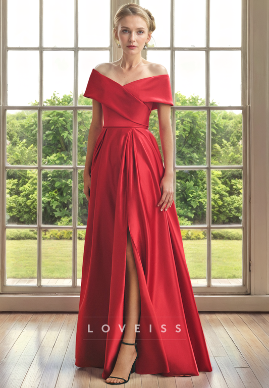 Off-Shoulder Strapless Pleated A-Line Long Mother of Bride Dress Cocktail Dress