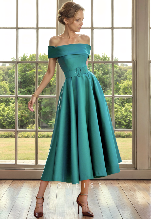 Off-Shoulder Strapless Pleated Sleek Satin A-Line Mother of Bride Dress Cocktail Dress