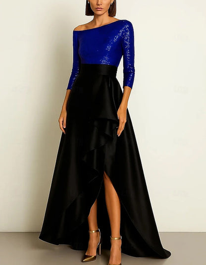 Black And Gold A-line V-neck Floral Print Maxi Dress