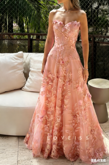 Sweetheart Floral Appliques A-Line Prom Dress
