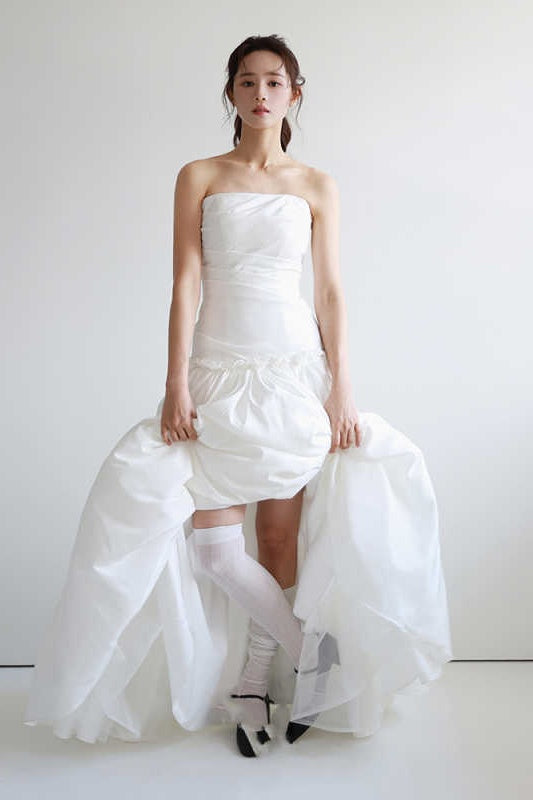 Taffeta A Line Long Wedding Dress Lace Up Back
