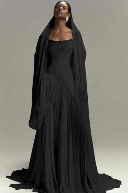 Lussooy Purple Simple Split Mermaid Strapless Prom Dress