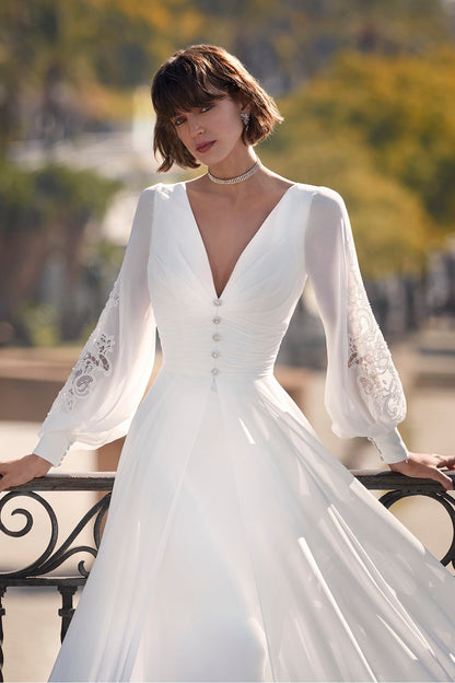 Long sleeves georgette wedding dress