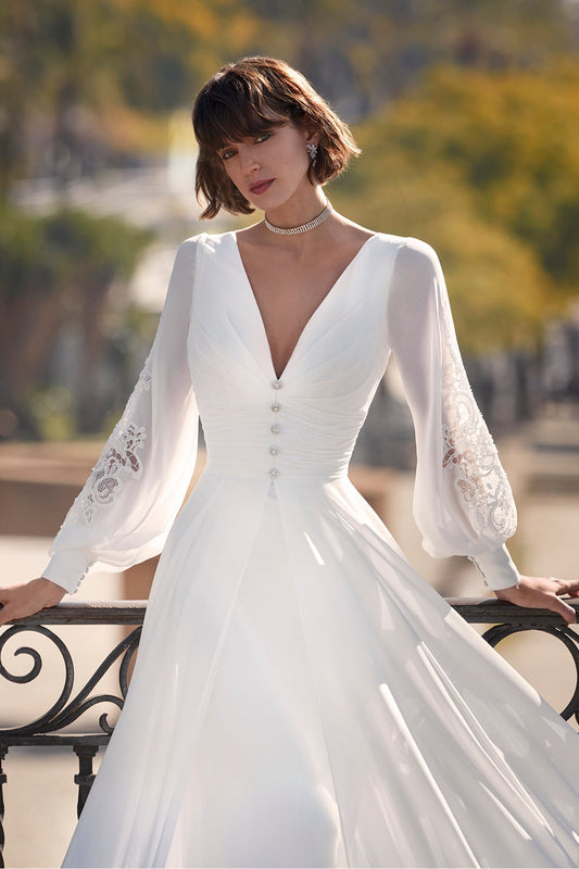 Long sleeves georgette wedding dress