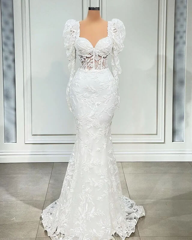 Wedding Dress Mermaid Lace Puffy Sleeves