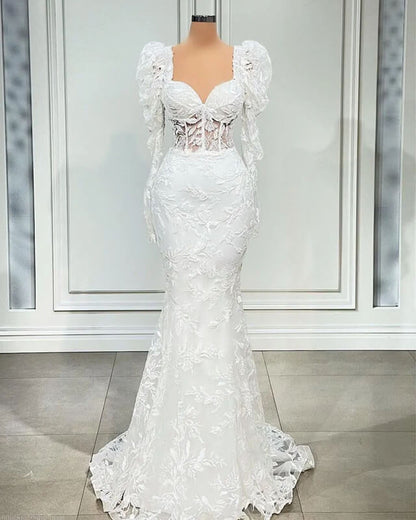 Wedding Dress Mermaid Lace Puffy Sleeves