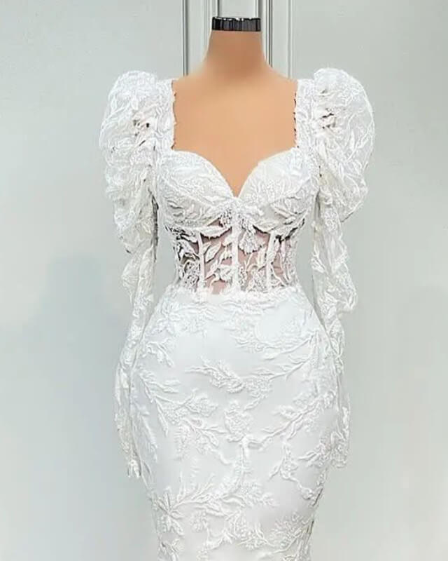 Wedding Dress Mermaid Lace Puffy Sleeves