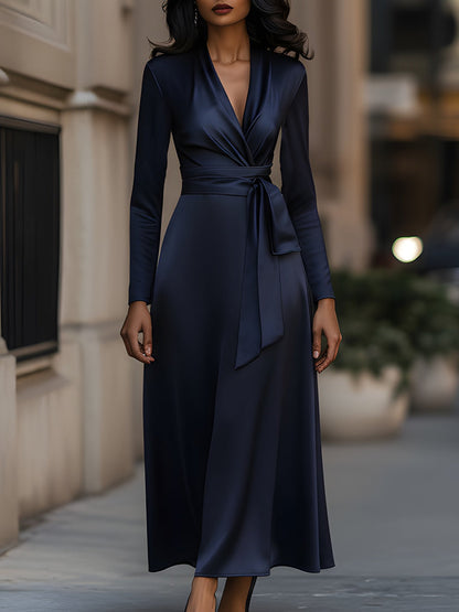 Satin Wrap Dress with Tie Waist