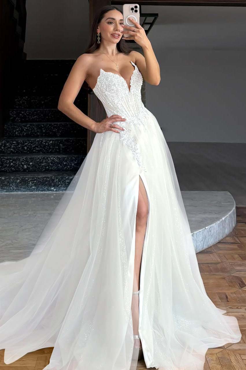 Lussooy Stunning Champagne Strapless Sleeveless Beaded Prom Dress with Scarf