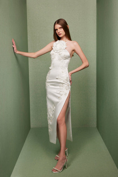 LOOK 25 3D Floral Embroidered High Slit Wedding Gown