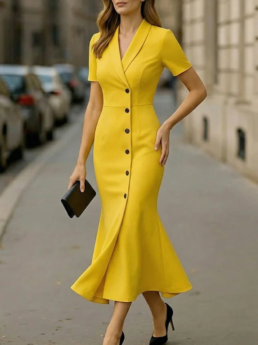 Vibrant Yellow Slim Blazer Dress
