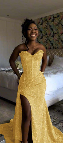 Mermaid Sweetheart Strap Sleeveless Beading Floor-length High Split Prom Dress main image 0