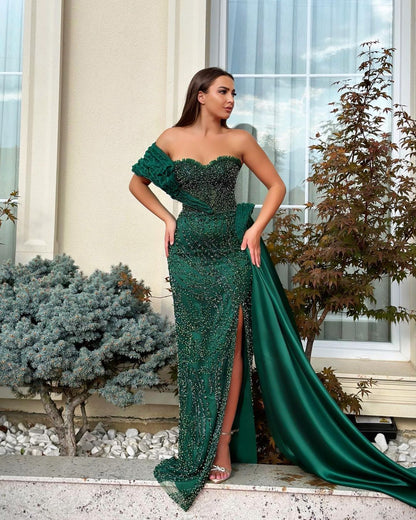 Charming Stain One-Shoulder Long Mermaid Prom Dress With Split