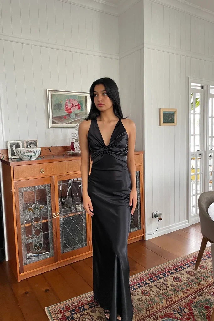 Trendy Sheath Halter Neck Purple Long Party Dress with Open Back Bowknot