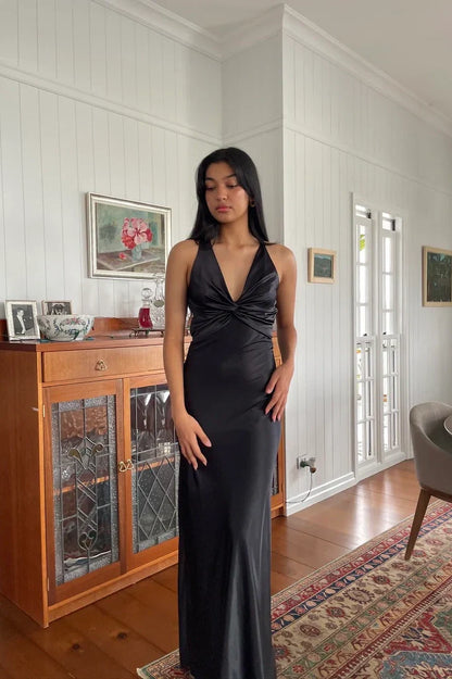 Trendy Sheath Halter Neck Purple Long Party Dress with Open Back Bowknot