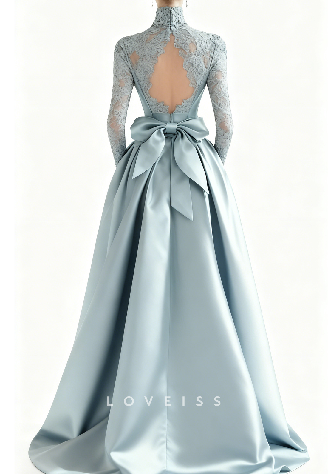 High Neck Long Sleeves Appliques A-Line Evening Dress