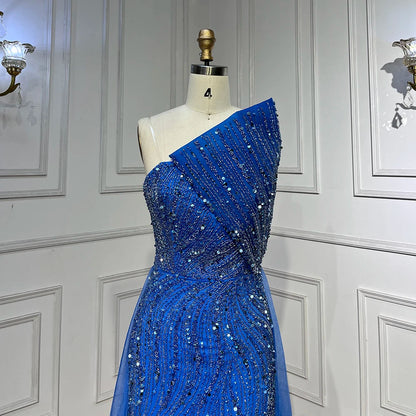 Strapless Evening Dress with High Split, Beaded Elegance