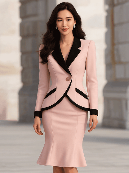 Blush Contrast-Trim Peplum Suit Set