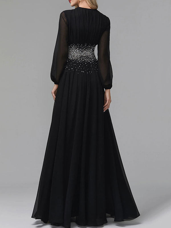 Wedding Guests Long Sleeve V-Neck Chiffon Women's Dress