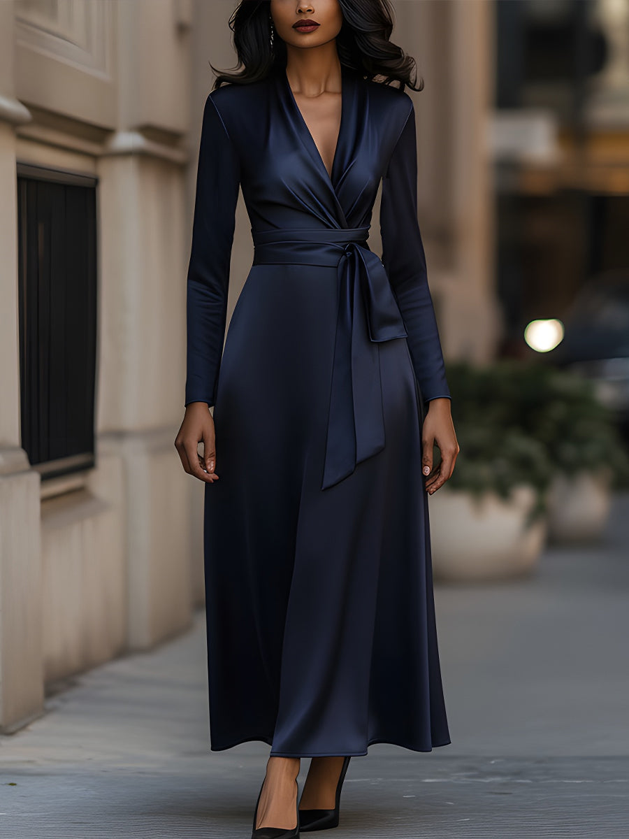 Satin Wrap Dress with Tie Waist