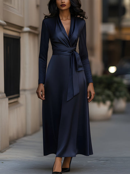 Satin Wrap Dress with Tie Waist