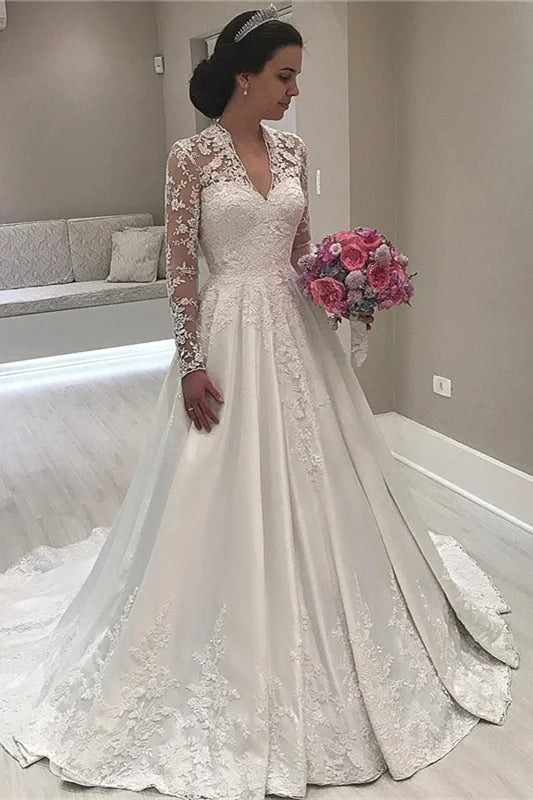 Long Sleeves Lace Appliques Sweetheart Mermaid Wedding Dress
