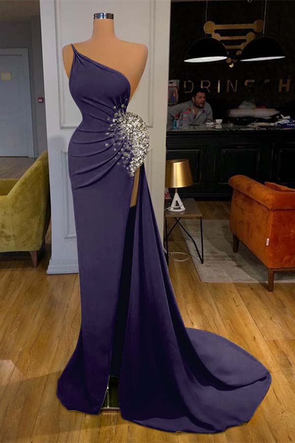 Lussooy Sweetheart Red Sleeveless Prom Dress Mermaid Beadings With Split