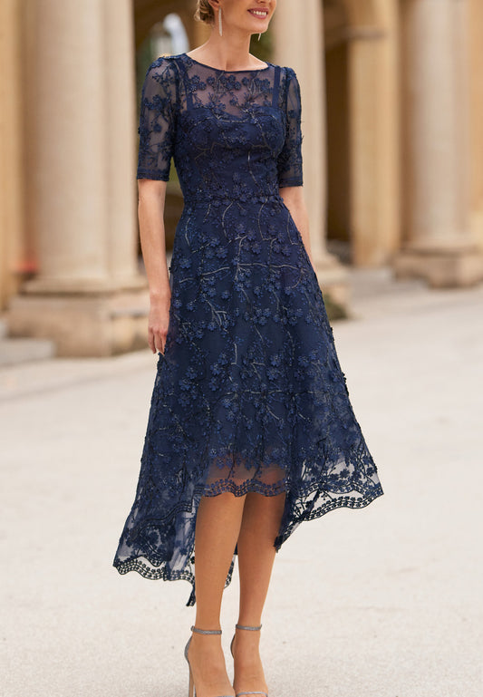 Scoop Half Sleeves Appliques A-Line Mother of Bride Dress Cocktail Dress