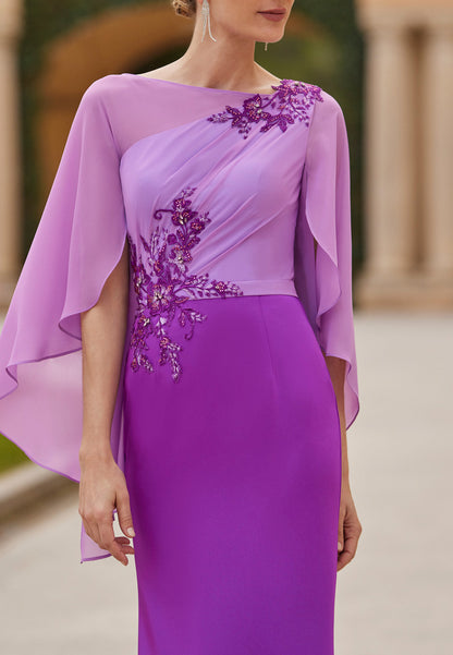 Scoop Long Sleeves Appliques Sheath Mother of Bride Dress Cocktail Dress