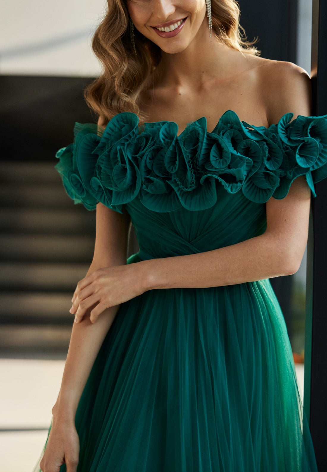 Off-Shoulder Strapless Floral Embellished Chiffon Long Mother of Bride Dress Cocktail Dress