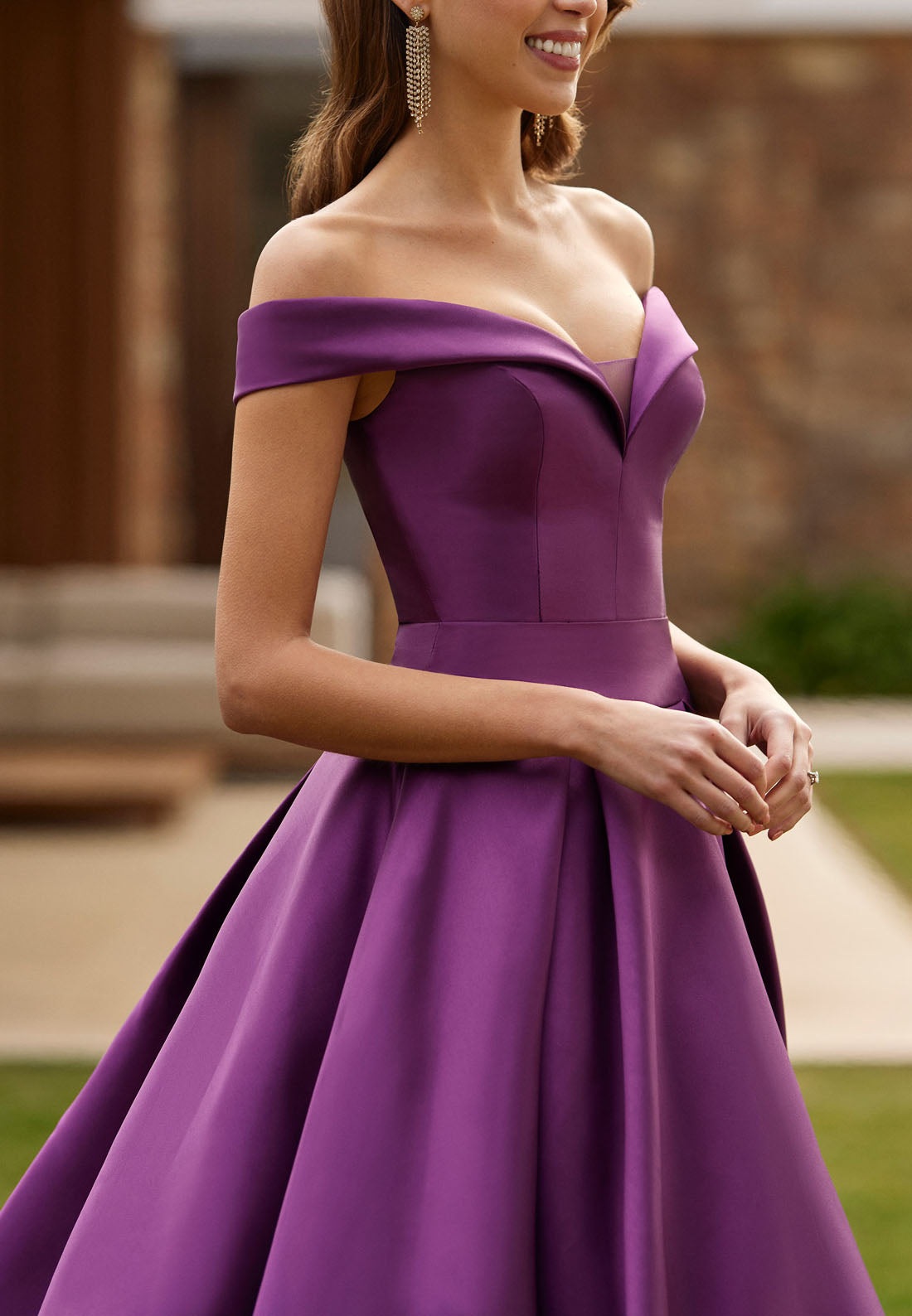 Off-Shoulder Strapless Sleek Satin Pleated A-Line Mother of Bride Dress