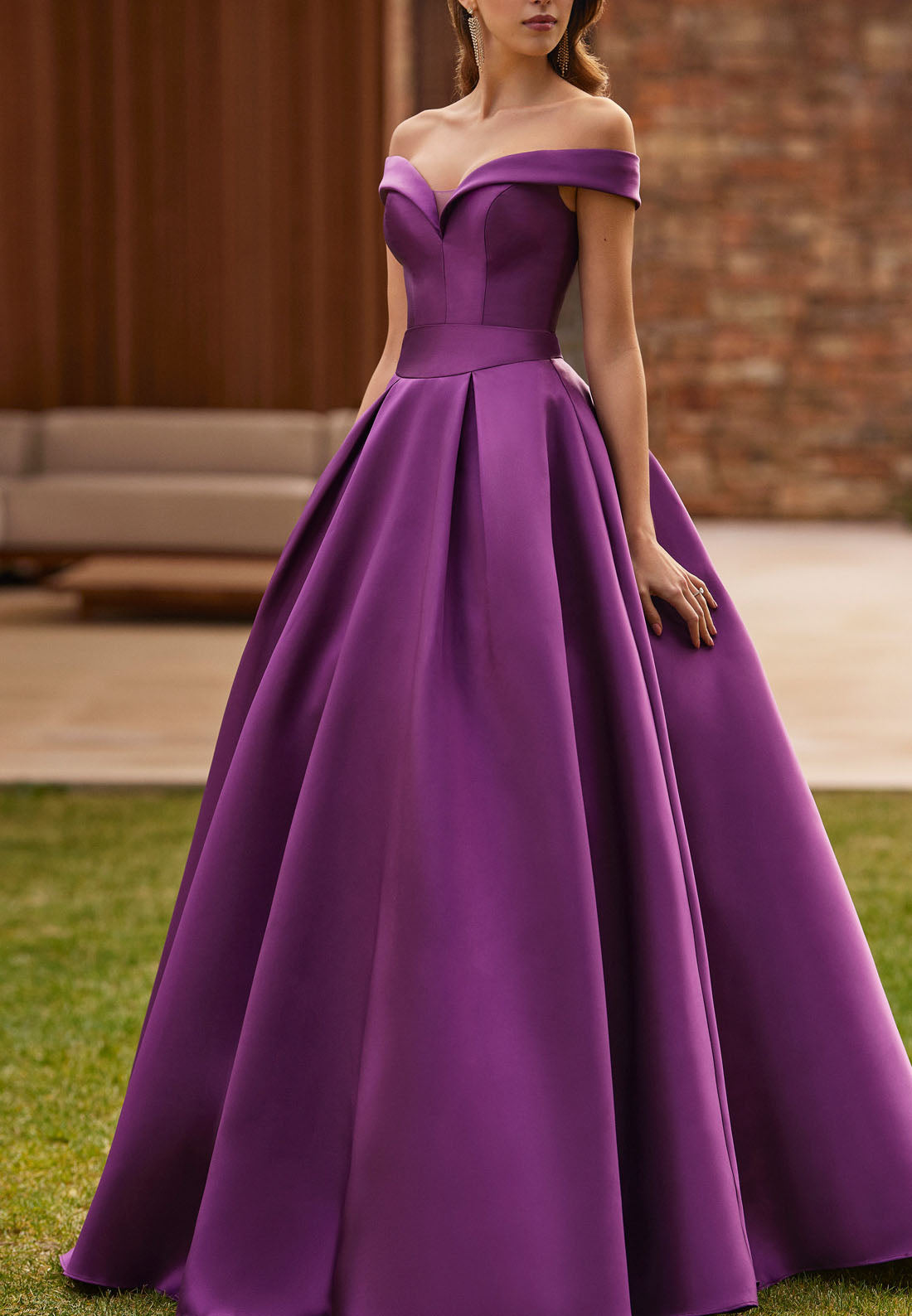 Off-Shoulder Strapless Sleek Satin Pleated A-Line Mother of Bride Dress