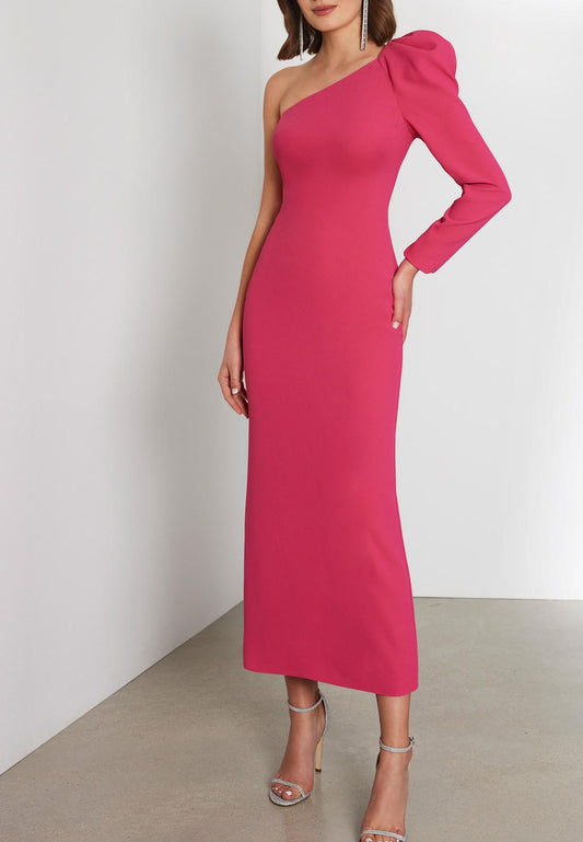 One Shoulder Long Sleeves Sleek Satin Ankle-Length Mother of the Bride Dress