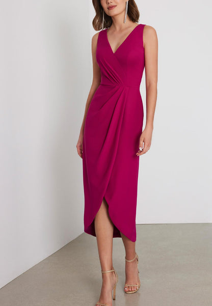 V-Neck Sleeveless Sleek Satin Tea-Length Elegant Mother of the Bride Dress