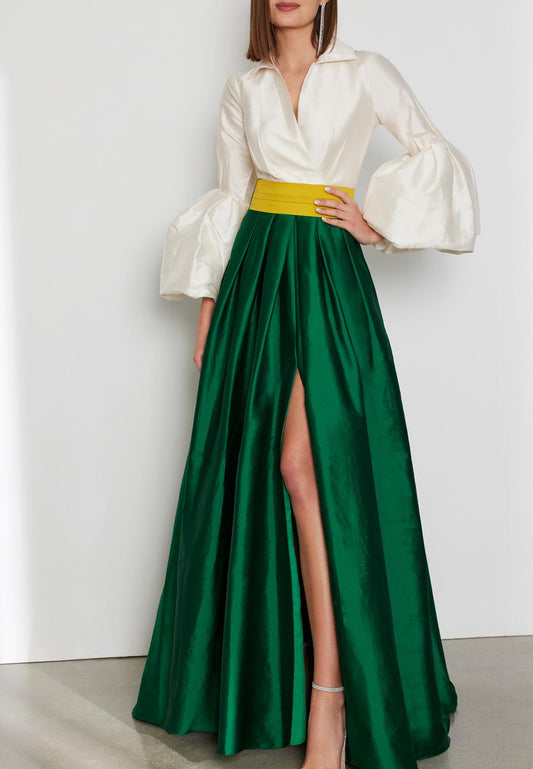 A-Line V-Neck Quarter Sleeves Sleek Satin Elegant Mother of the Bride Dress