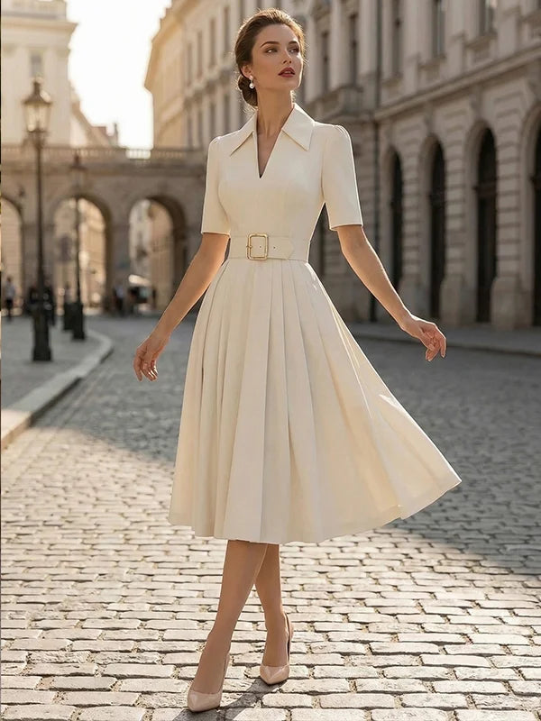 Light Beige Lapel Waist Blazer Dress