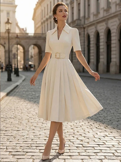 Light Beige Lapel Waist Blazer Dress