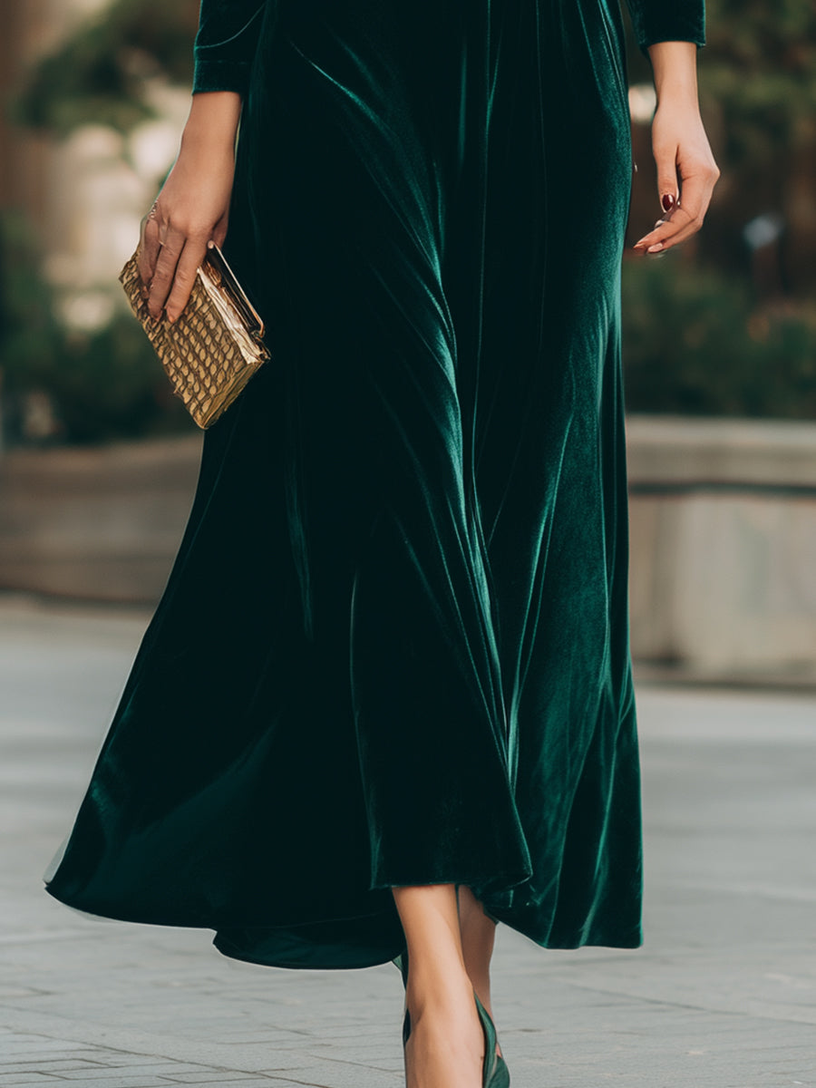 Luxurious Velvet Emerald Green Wrap Dress