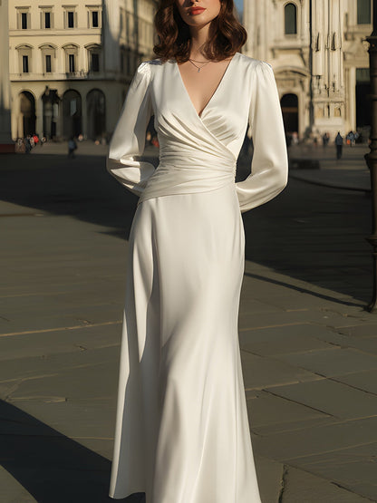 Ivory Satin Wrap Maxi Dress