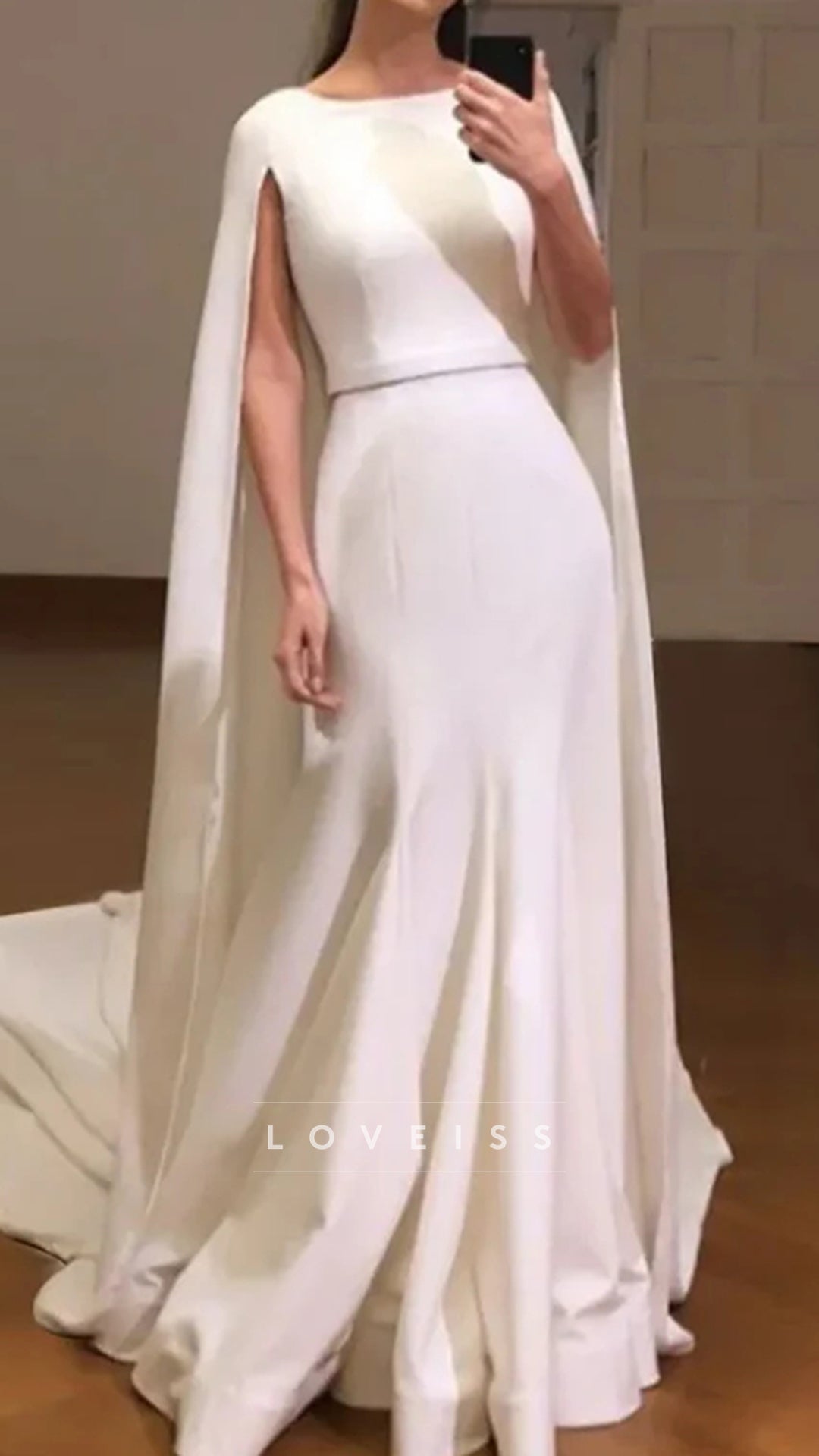 Simple Long Wedding Dress With Cape