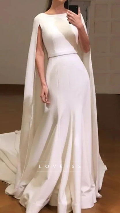 Simple Long Wedding Dress With Cape