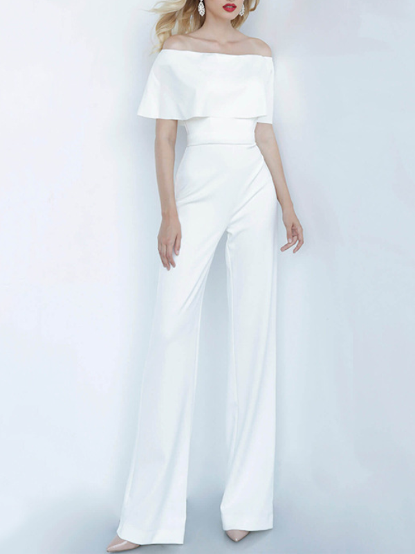 Bandeau Falbala Off-The-Shoulder Wide Leg Party Jumpsuit